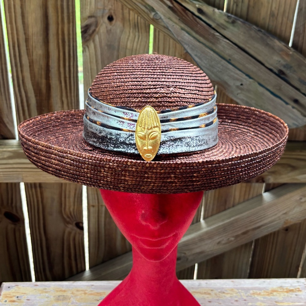 Mr. Hi’s Classic Hat Wide Brim Copper with Silver Hatband & Gold Mask Accent